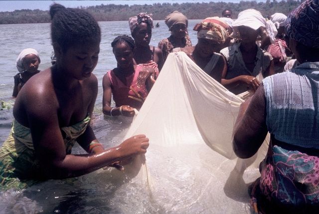 Pche traditionnelle  pied dans le lagon de Sainte Marie